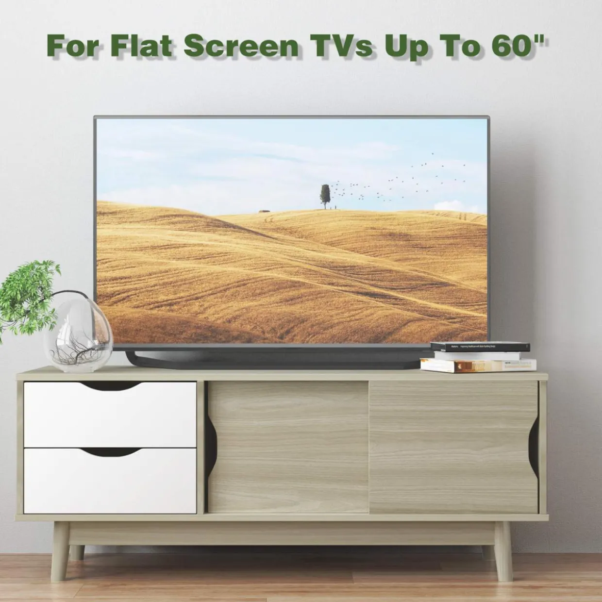 Tangkula Modern TV Stand for Flat TVs Up to 60 Inches, Wood TV Console Table w/ 2 Drawers & 2 Sliding Doors