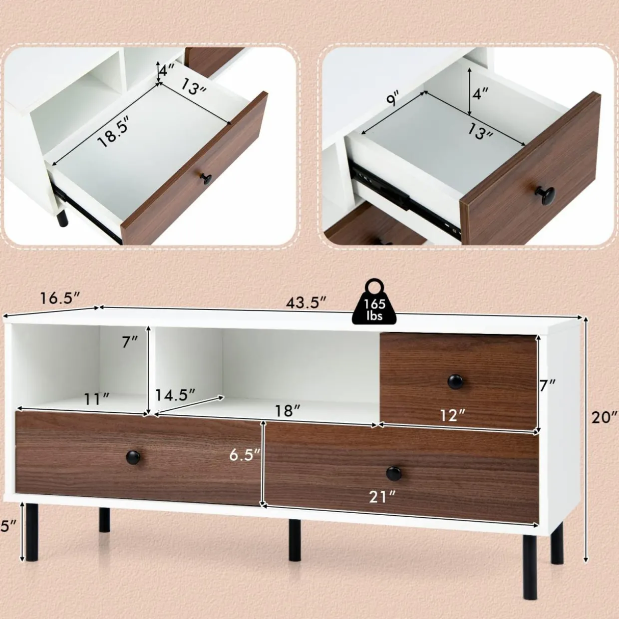 Tangkula Modern TV Stand for 50-inch TVs, Multifunctional Flat Screen Console Table with 2 Cubbies & 3 Large Drawers