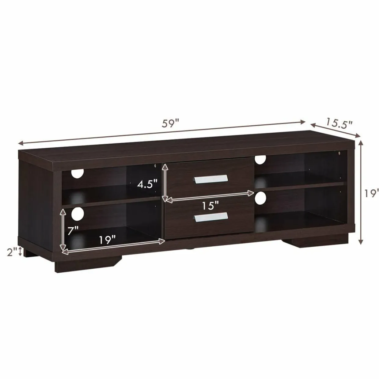 Tangkula Modern TV Stand, Wood Universal Stand for TV's up to 65" Flat Screen(Brown)
