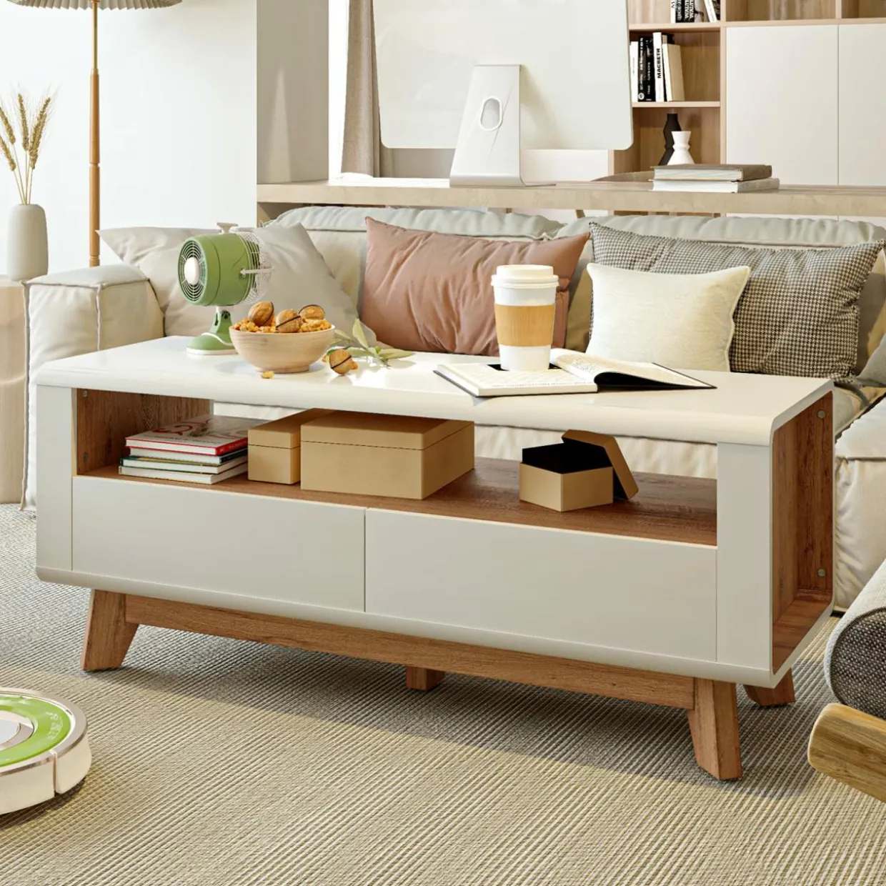 Tangkula Modern TV Stand with Drawers, Wood Entertainment Center for TVs up to 50 Inch