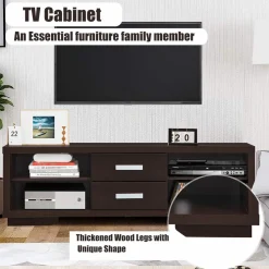 Tangkula Modern TV Stand, Wood Universal Stand for TV's up to 65