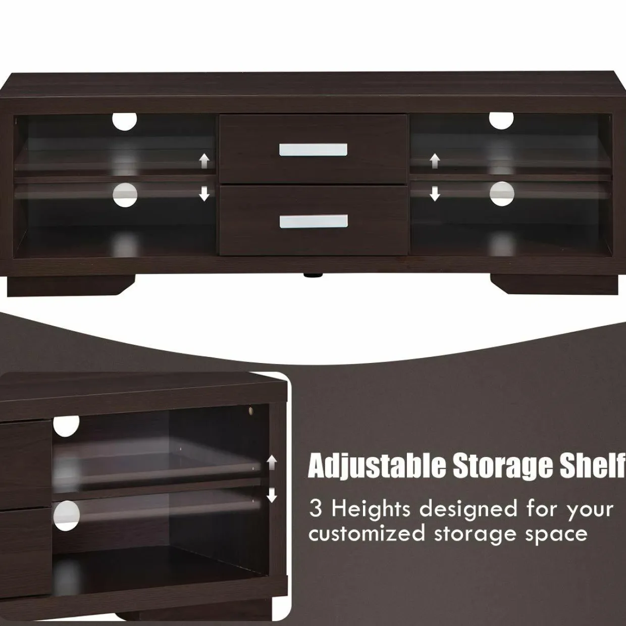 Tangkula Modern TV Stand, Wood Universal Stand for TV's up to 65" Flat Screen(Brown)