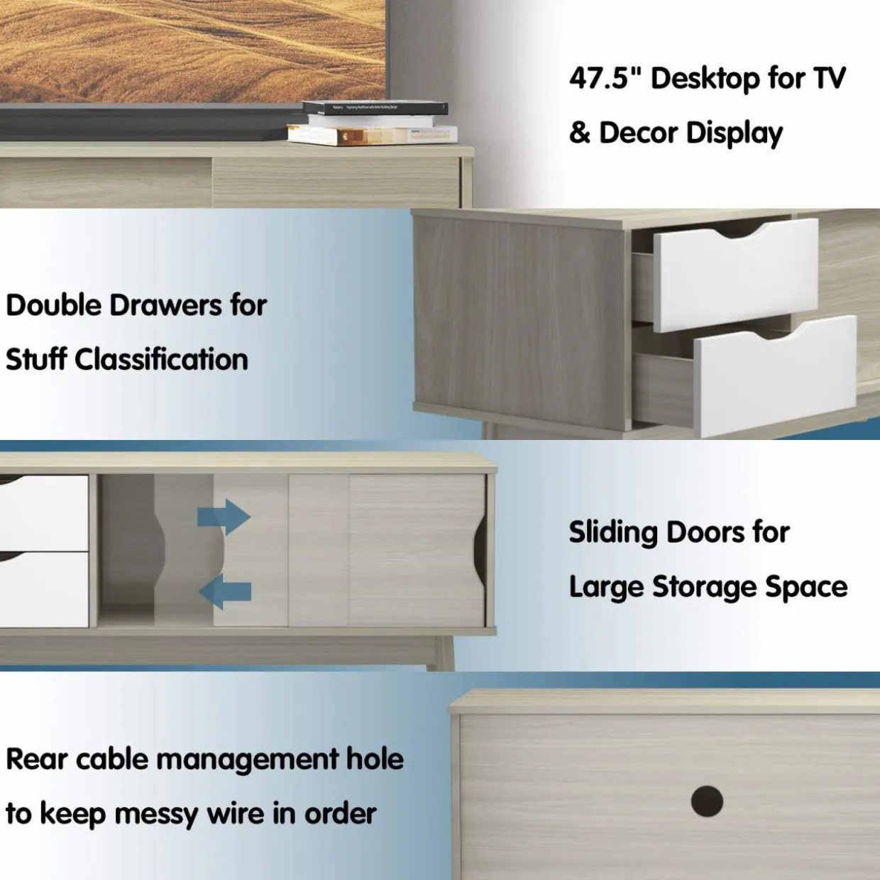 Tangkula Modern TV Stand for Flat TVs Up to 60 Inches, Wood TV Console Table w/ 2 Drawers & 2 Sliding Doors