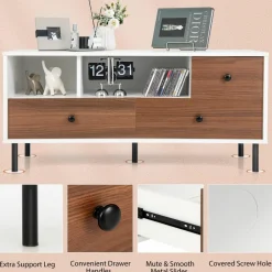Tangkula Modern TV Stand for 50-inch TVs, Multifunctional Flat Screen Console Table with 2 Cubbies & 3 Large Drawers