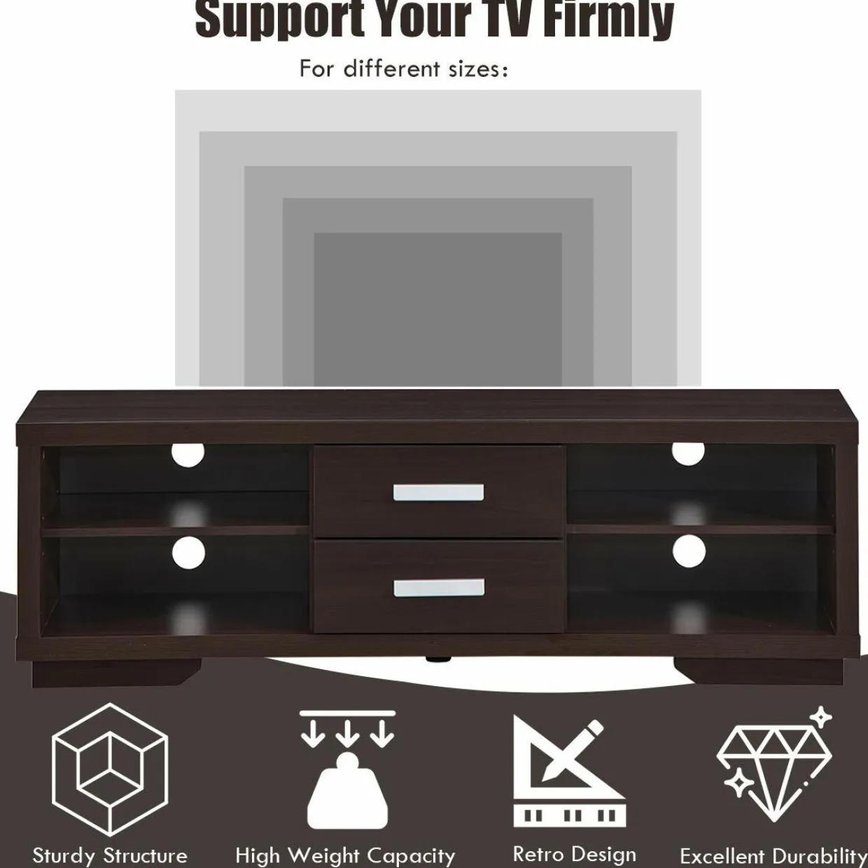 Tangkula Modern TV Stand, Wood Universal Stand for TV's up to 65" Flat Screen(Brown)