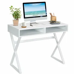 Tangkula Modern White Computer Desk with Storage Space