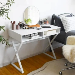 Tangkula Modern White Computer Desk with Storage Space