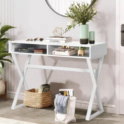 Tangkula Modern White Computer Desk with Storage Space