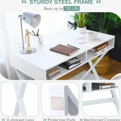 Tangkula Modern White Computer Desk with Storage Space