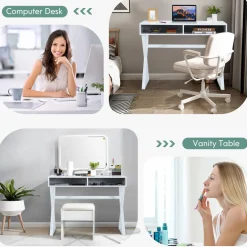 Tangkula Modern White Computer Desk with Storage Space