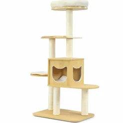 Tangkula Modern Wood Cat Tree, 53 Inches Cat Tower with Platform