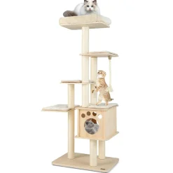 Tangkula Modern Wood Cat Tree, 67 Inch Multi-Level Tall Cat Tree Tower