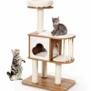 Tangkula Modern Wood Cat Tree, 46 Inches Cat Tower with Platform, Cat Activity Center with Scratching Posts and Washable Cushions