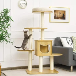 Tangkula Modern Wood Cat Tree, 53 Inches Cat Tower with Platform