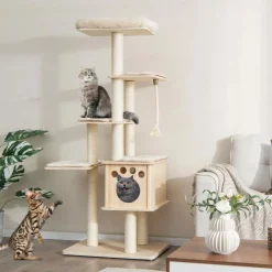 Tangkula Modern Wood Cat Tree, 67 Inch Multi-Level Tall Cat Tree Tower