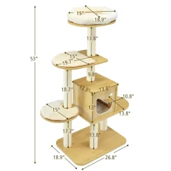 Tangkula Modern Wood Cat Tree, 53 Inches Cat Tower with Platform