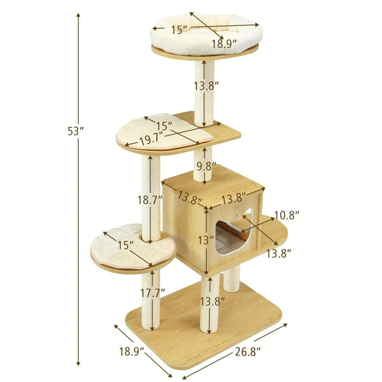 Tangkula Modern Wood Cat Tree, 53 Inches Cat Tower with Platform