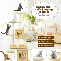 Tangkula Modern Wood Cat Tree, 53 Inches Cat Tower with Platform