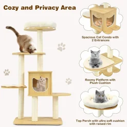 Tangkula Modern Wood Cat Tree, 53 Inches Cat Tower with Platform