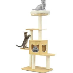 Tangkula Modern Wood Cat Tree, 53 Inches Cat Tower with Platform