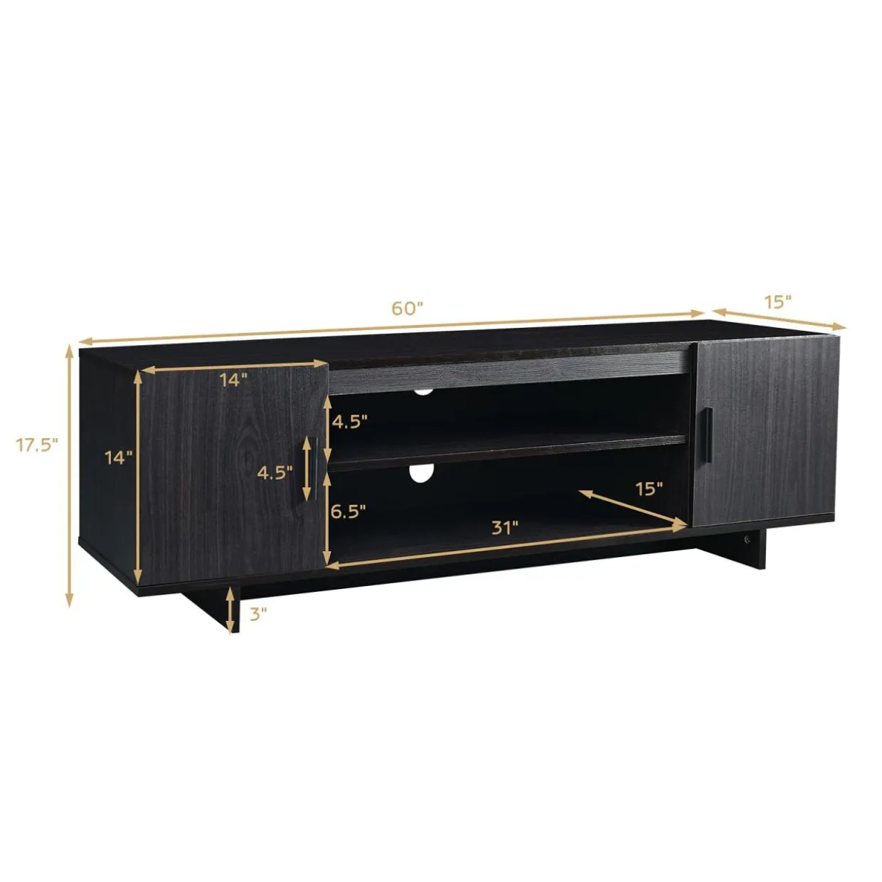 Tangkula Modern Wood Universal TV Stand for TV up to 65", Media Console with 2 Storage Cabinets & Open Shelves