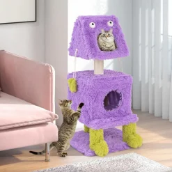 Tangkula Monster-Themed Cat Tree, 3-Level Cat Tower Activity Center with 2 Private Cat Condo