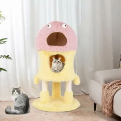 Tangkula Monster-Themed Cat Tree, 3-Level Cat Tower Activity Center with 2-Story Cat Condo