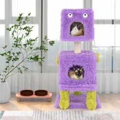 Tangkula Monster-Themed Cat Tree, 3-Level Cat Tower Activity Center with 2 Private Cat Condo