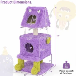 Tangkula Monster-Themed Cat Tree, 3-Level Cat Tower Activity Center with 2 Private Cat Condo