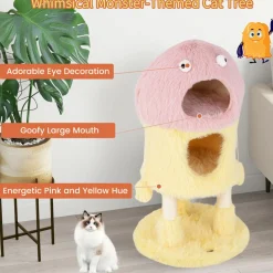 Tangkula Monster-Themed Cat Tree, 3-Level Cat Tower Activity Center with 2-Story Cat Condo
