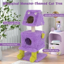 Tangkula Monster-Themed Cat Tree, 3-Level Cat Tower Activity Center with 2 Private Cat Condo