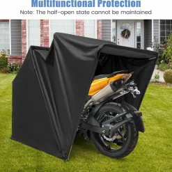 Tangkula Motorcycle Shed, Waterproof Motorcycle Garage with 600D Oxford Cover, Ventilation Window