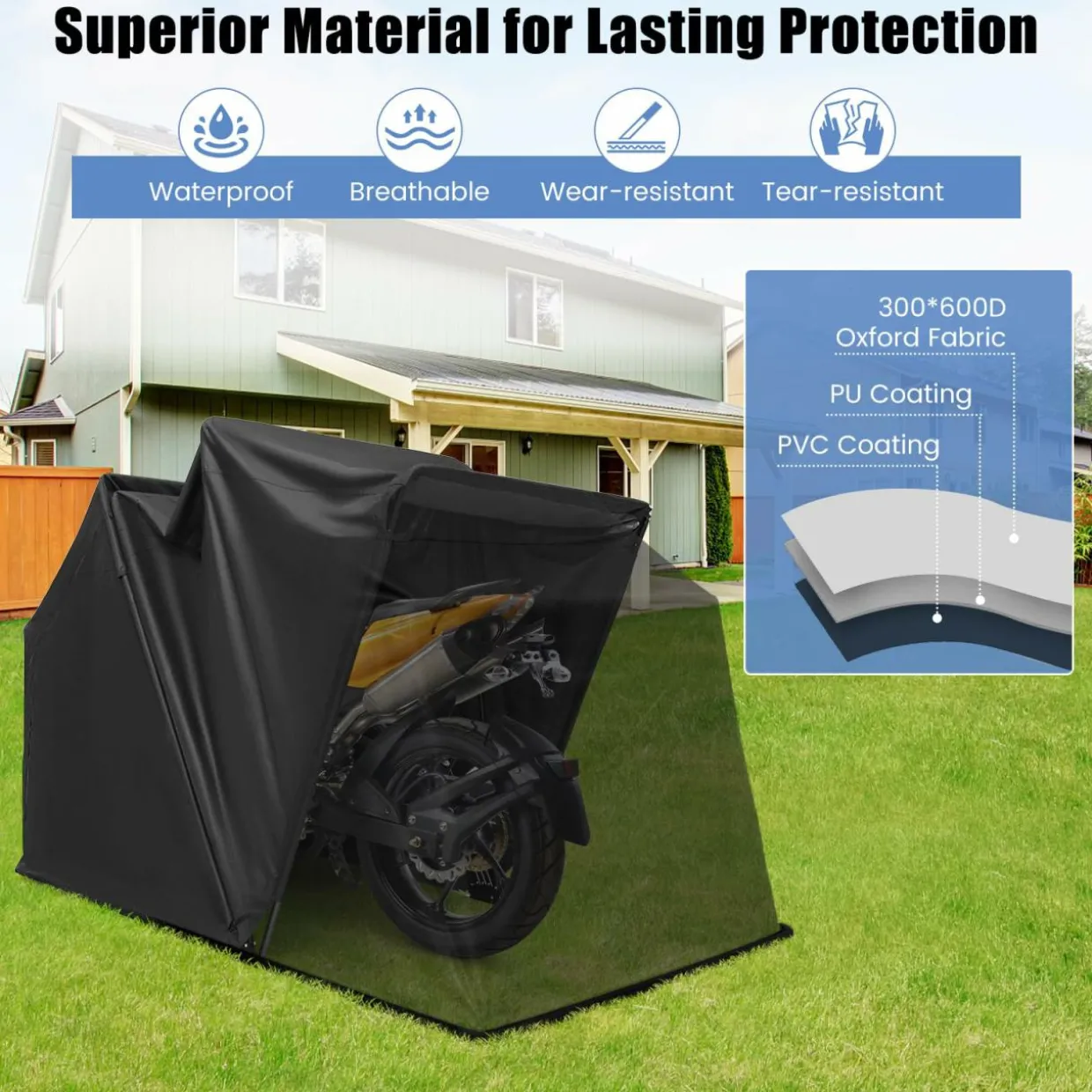 Tangkula Motorcycle Shed, Waterproof Motorcycle Garage with 600D Oxford Cover, Ventilation Window