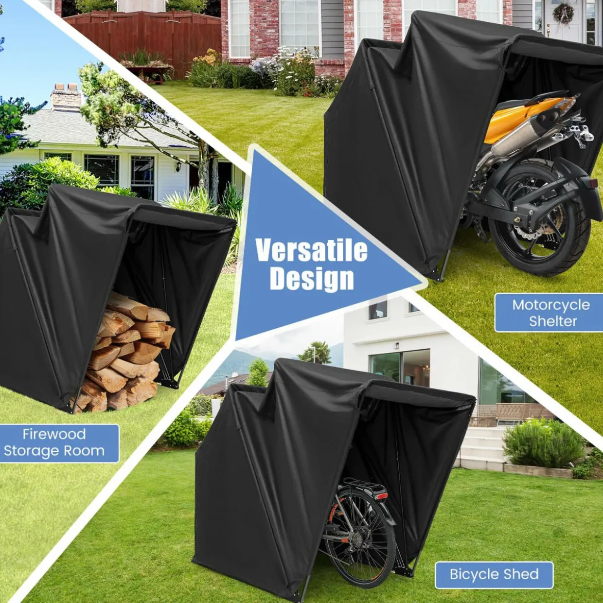 Tangkula Motorcycle Shed, Waterproof Motorcycle Garage with 600D Oxford Cover, Ventilation Window