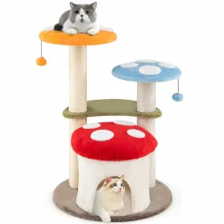 Tangkula Mushroom Cat Tree, 35 Inch Cute Cat Tower with Sisal Scratching Posts, Cat Condo