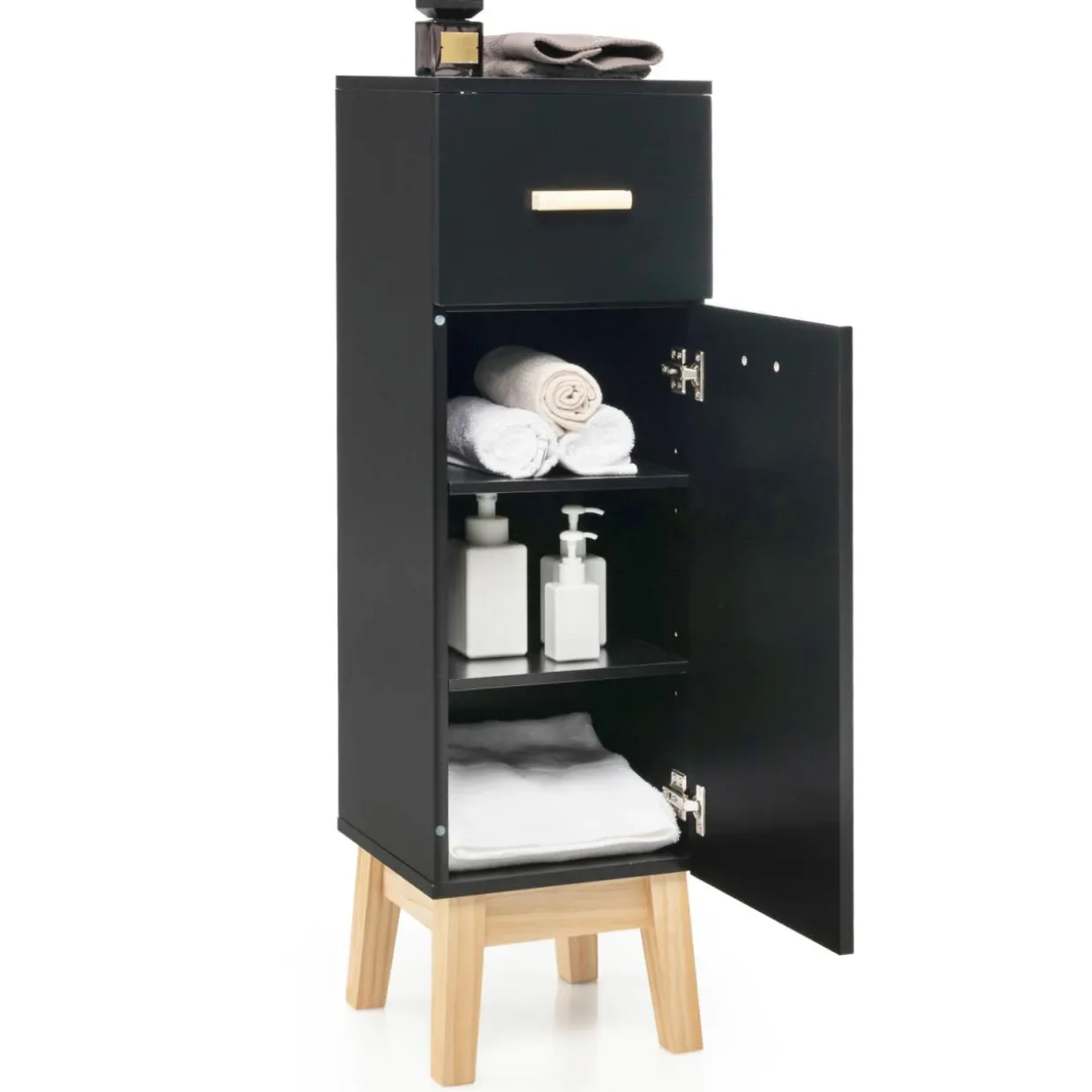 Tangkula Narrow Bathroom Storage Cabinet, Freestanding Side Storage Organizer with Adjustable Shelves