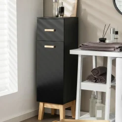 Tangkula Narrow Bathroom Storage Cabinet, Freestanding Side Storage Organizer with Adjustable Shelves