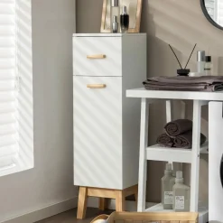 Tangkula Narrow Bathroom Storage Cabinet, Freestanding Side Storage Organizer with Adjustable Shelves