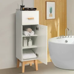 Tangkula Narrow Bathroom Storage Cabinet, Freestanding Side Storage Organizer with Adjustable Shelves