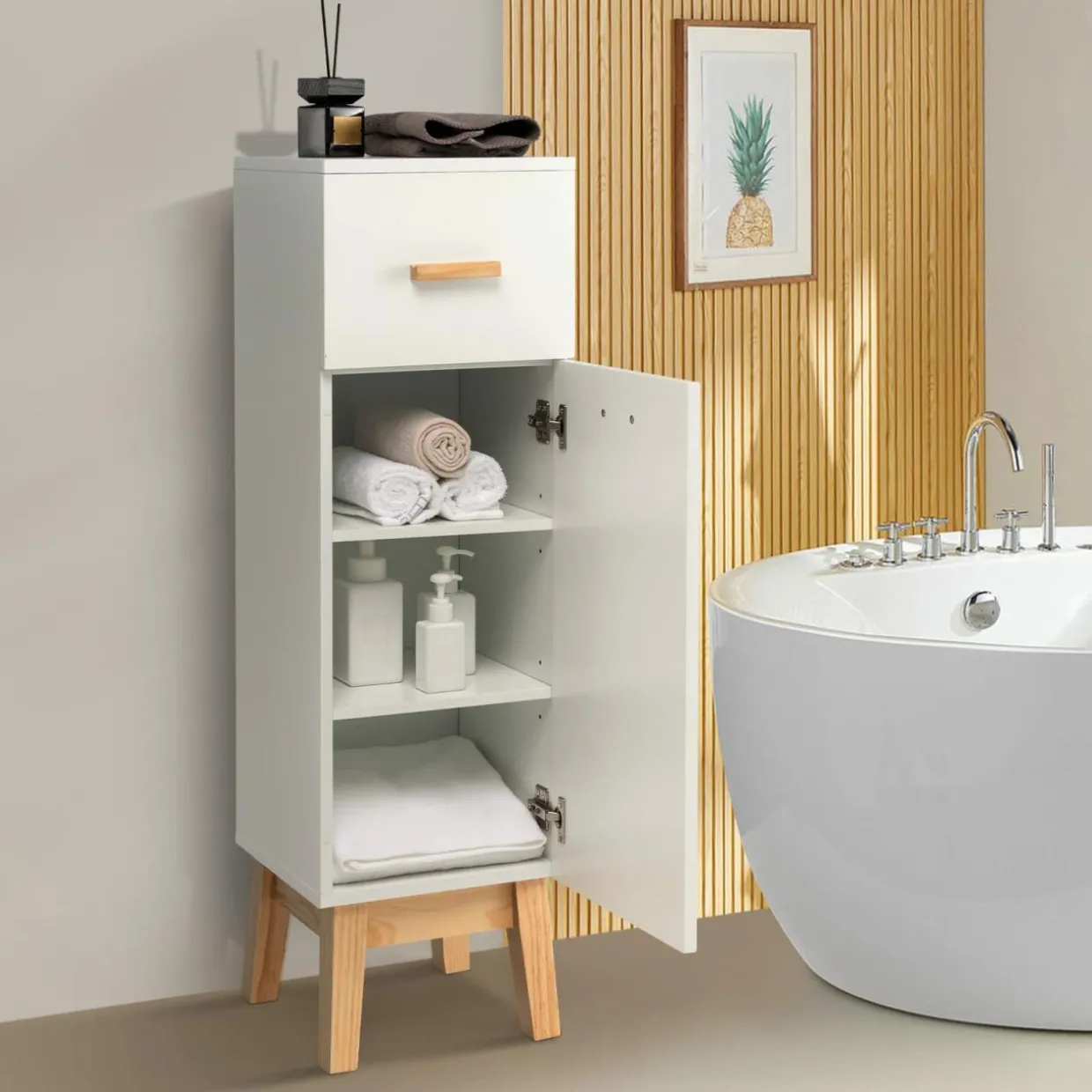 Tangkula Narrow Bathroom Storage Cabinet, Freestanding Side Storage Organizer with Adjustable Shelves