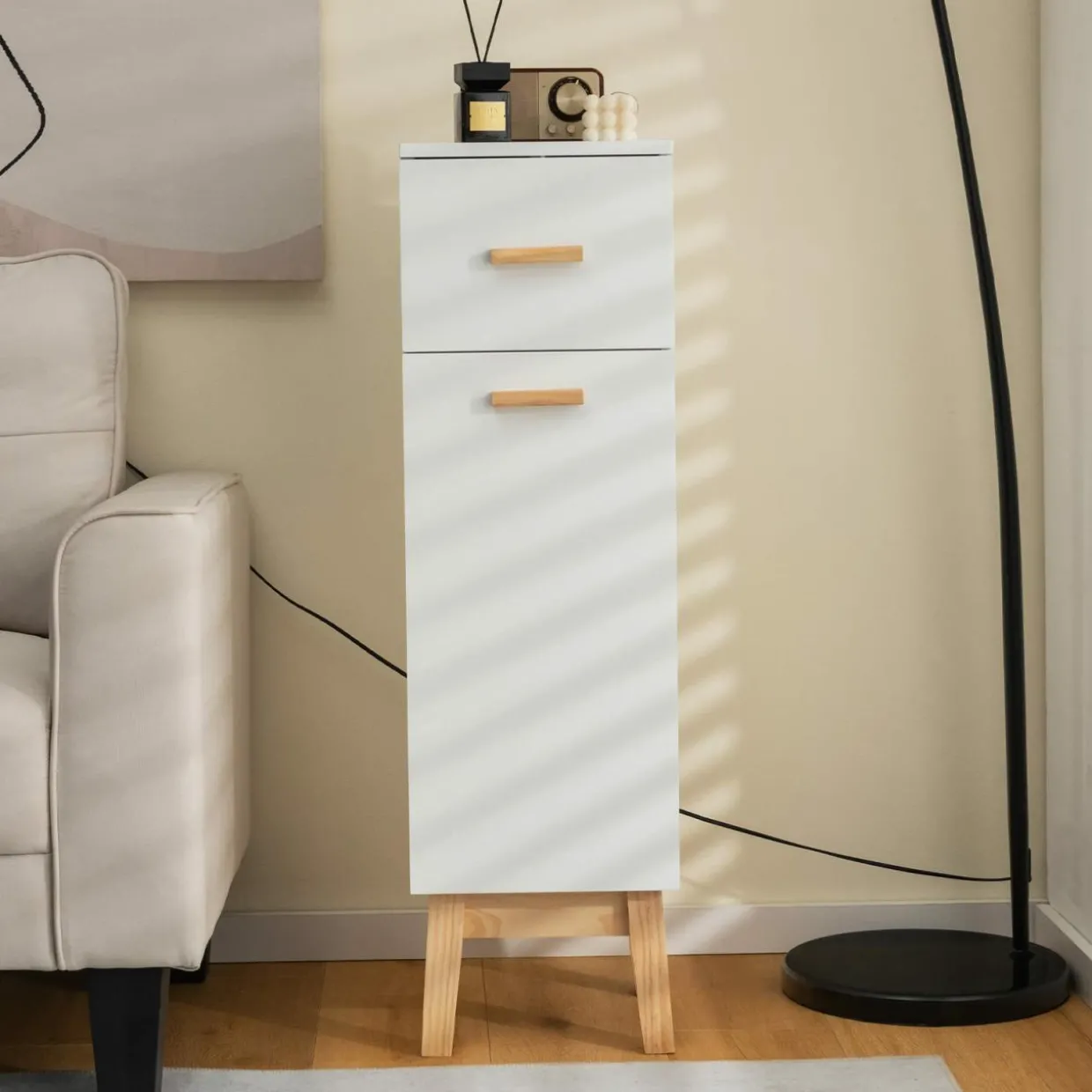 Tangkula Narrow Bathroom Storage Cabinet, Freestanding Side Storage Organizer with Adjustable Shelves