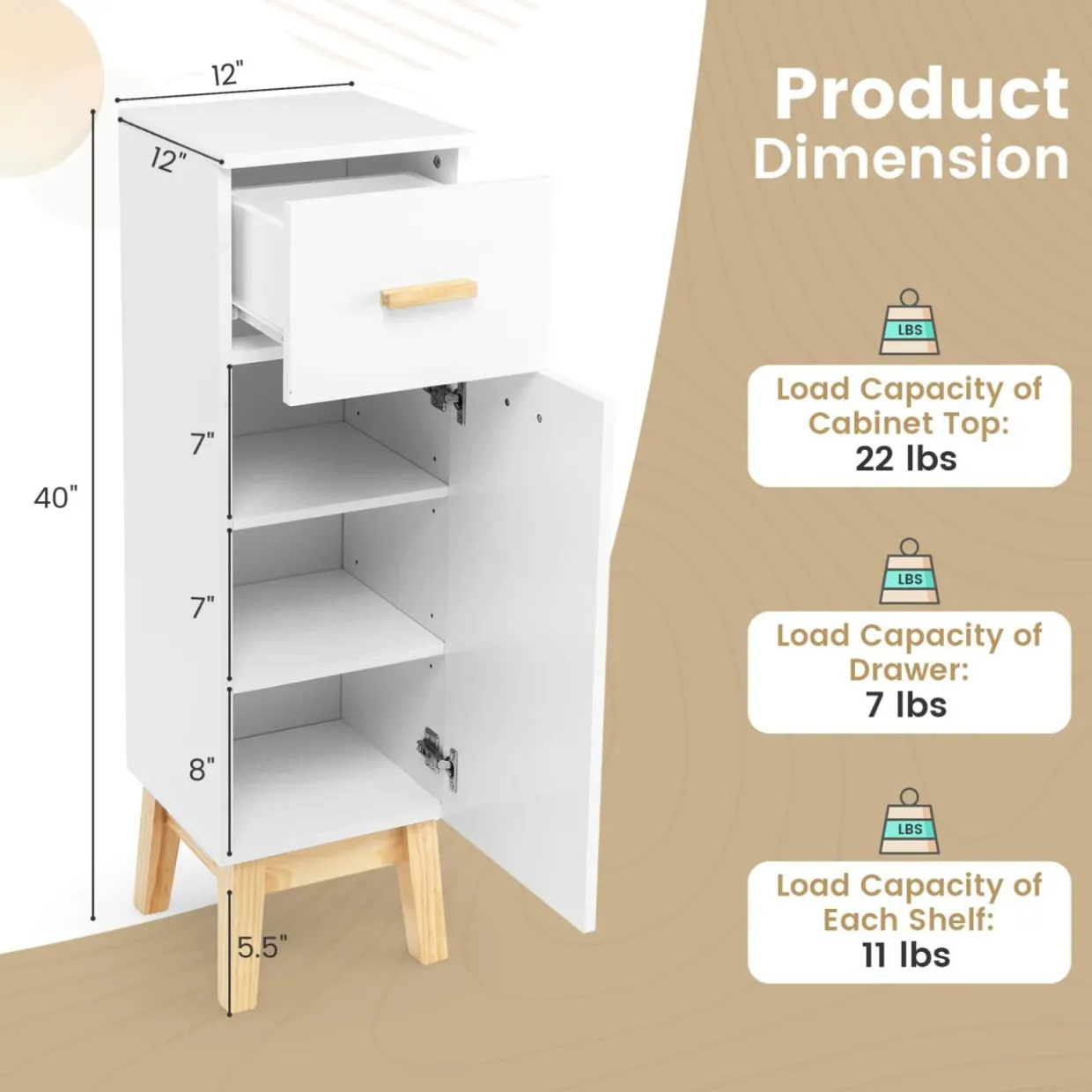 Tangkula Narrow Bathroom Storage Cabinet, Freestanding Side Storage Organizer with Adjustable Shelves