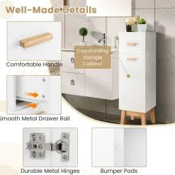 Tangkula Narrow Bathroom Storage Cabinet, Freestanding Side Storage Organizer with Adjustable Shelves