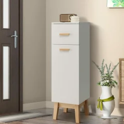 Tangkula Narrow Bathroom Storage Cabinet, Freestanding Side Storage Organizer with Adjustable Shelves