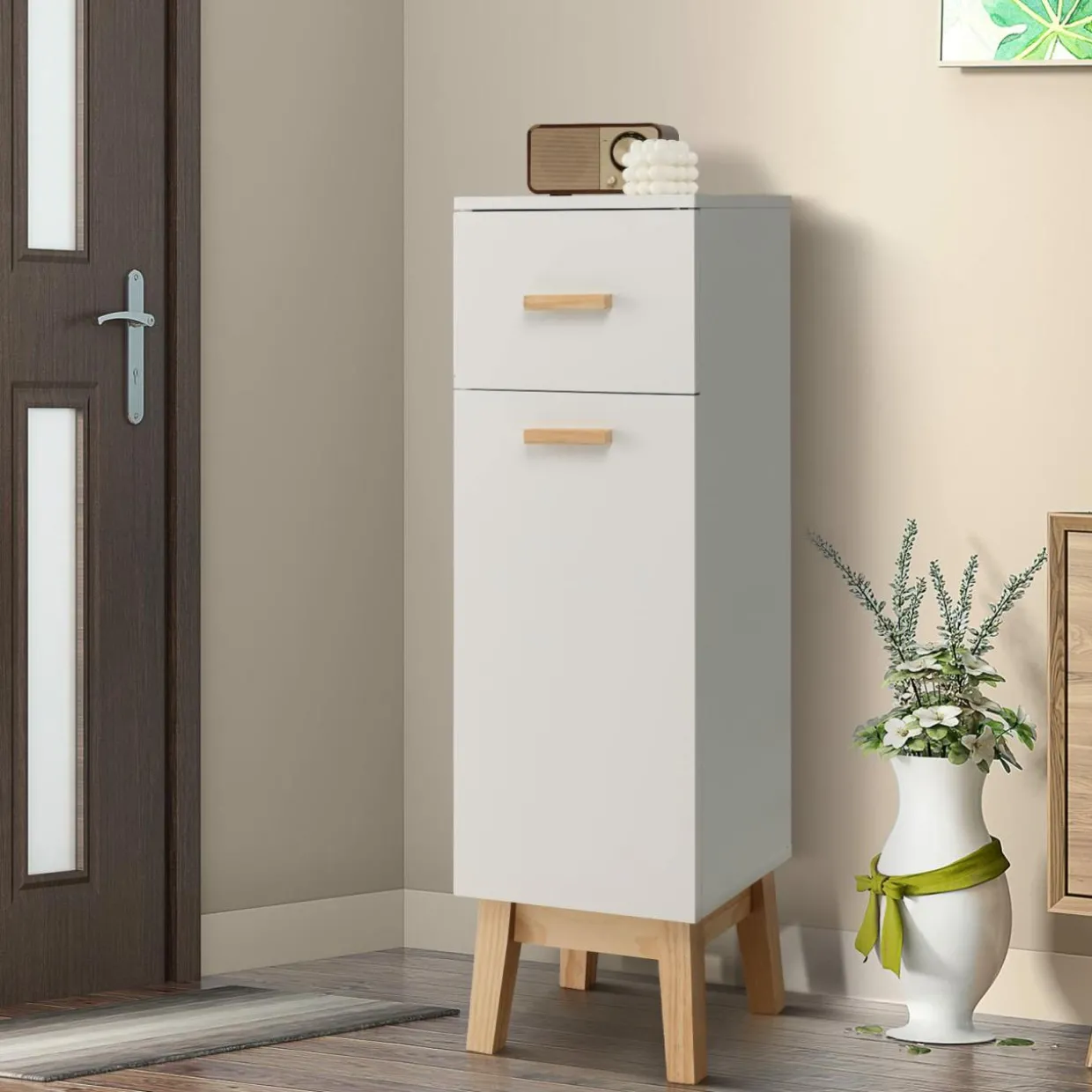 Tangkula Narrow Bathroom Storage Cabinet, Freestanding Side Storage Organizer with Adjustable Shelves