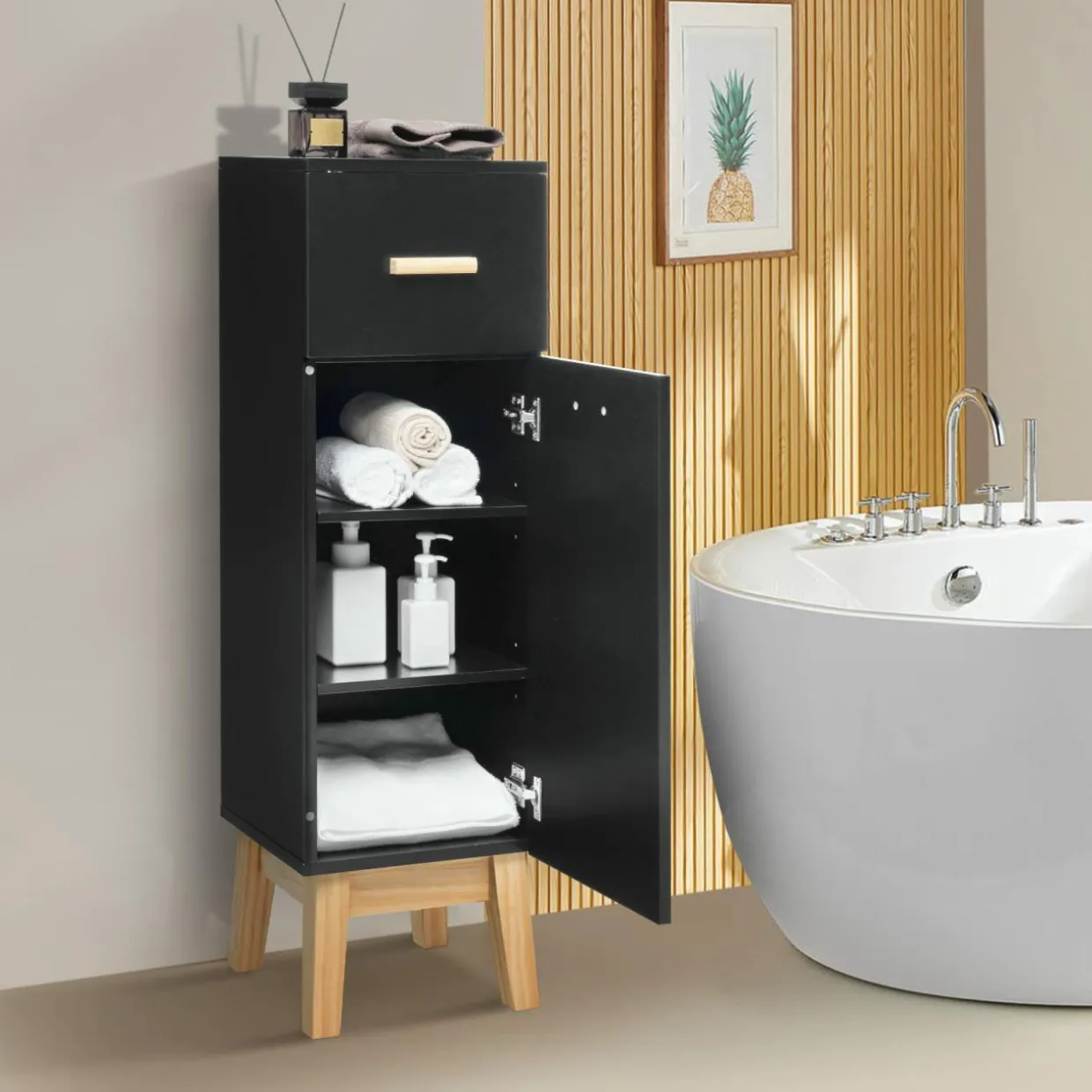 Tangkula Narrow Bathroom Storage Cabinet, Freestanding Side Storage Organizer with Adjustable Shelves