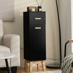 Tangkula Narrow Bathroom Storage Cabinet, Freestanding Side Storage Organizer with Adjustable Shelves