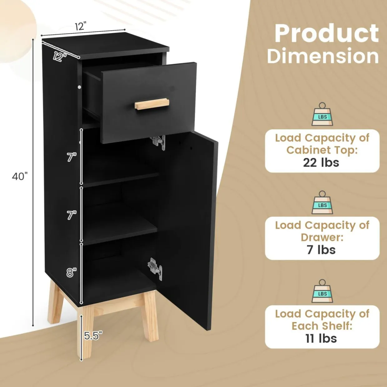 Tangkula Narrow Bathroom Storage Cabinet, Freestanding Side Storage Organizer with Adjustable Shelves