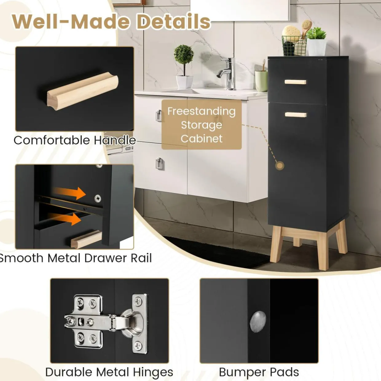 Tangkula Narrow Bathroom Storage Cabinet, Freestanding Side Storage Organizer with Adjustable Shelves