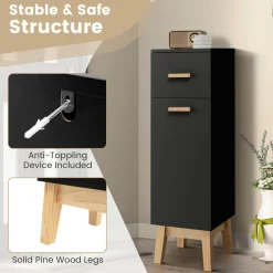Tangkula Narrow Bathroom Storage Cabinet, Freestanding Side Storage Organizer with Adjustable Shelves